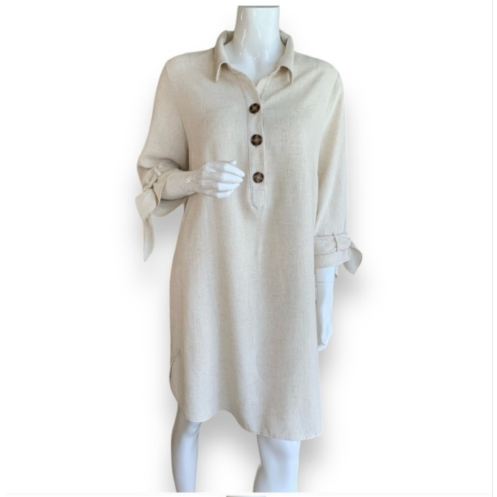 NAIF Elegant Cream Linen Shirt Dress